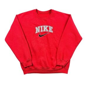 Nike Center Swoosh Crewneck Sweatshirt Men's Medium Red Sports Workout Boxy Fit